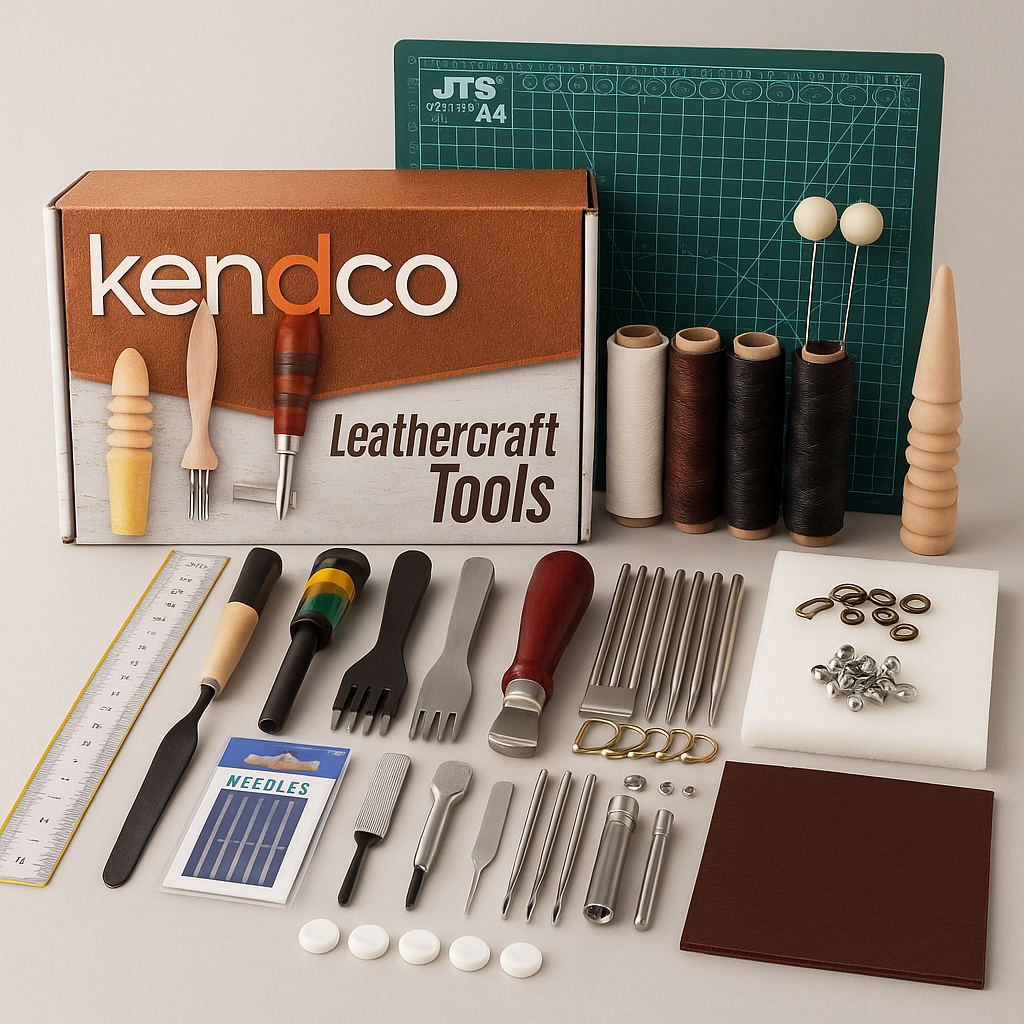 Complete Kendco leathercraft product set rendering